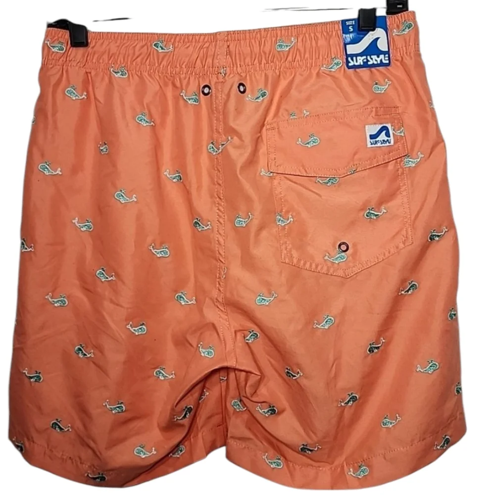 Surf Style‎ Men Swim Shorts Trunks Orange Color Embroidered Size S  NWT